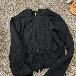 Black Zip-Up Knit Sweater
